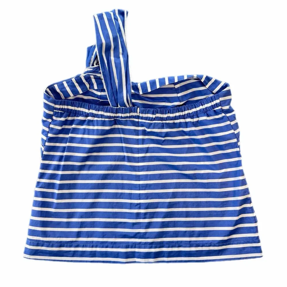 J. Crew Blue Stripe One Shoulder Oversized Bow Asymmetrical Coastal Blouse Top